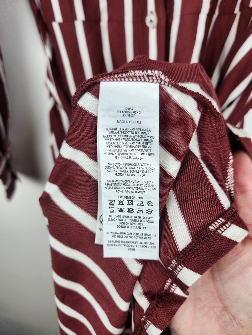 Boden Striped Tencel Modal Shirt Dress Burgundy Red White Long Sleeve US 8R - Picture 4 of 6